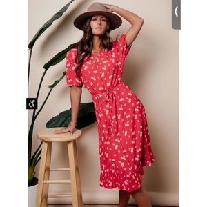 Böhme Red Floral Midi Dress